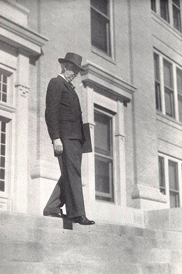 Dr. Joseph A. Hill on the steps of Old Main