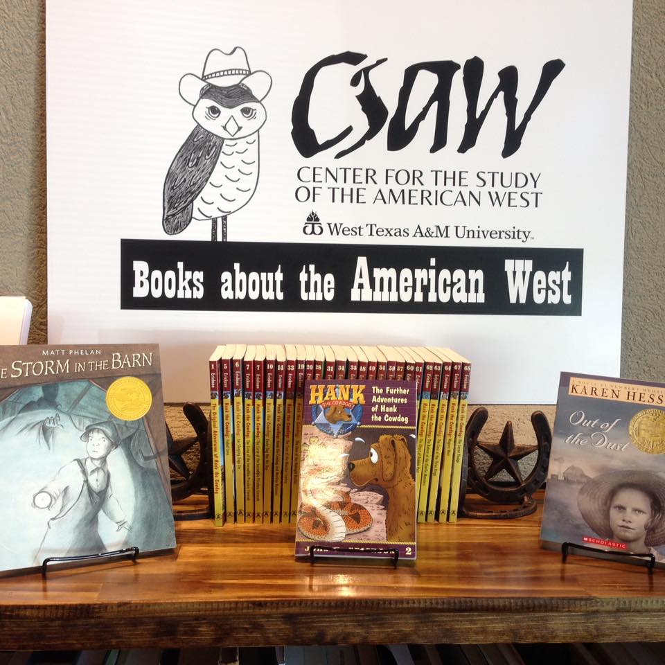 The featured CSAW book display at Burrowing Owl Books in Canyon, TX.